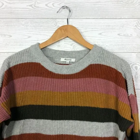 Madewell Womens Small Patch Pocket Pullover Sweater in Walton Stripe Long Sleeve - Picture 3 of 7